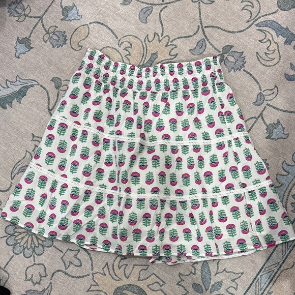 J. Crew Smocked Tiered Pink and Green Leaf Elastic Band Mini Skirt - Picture 2 of 6